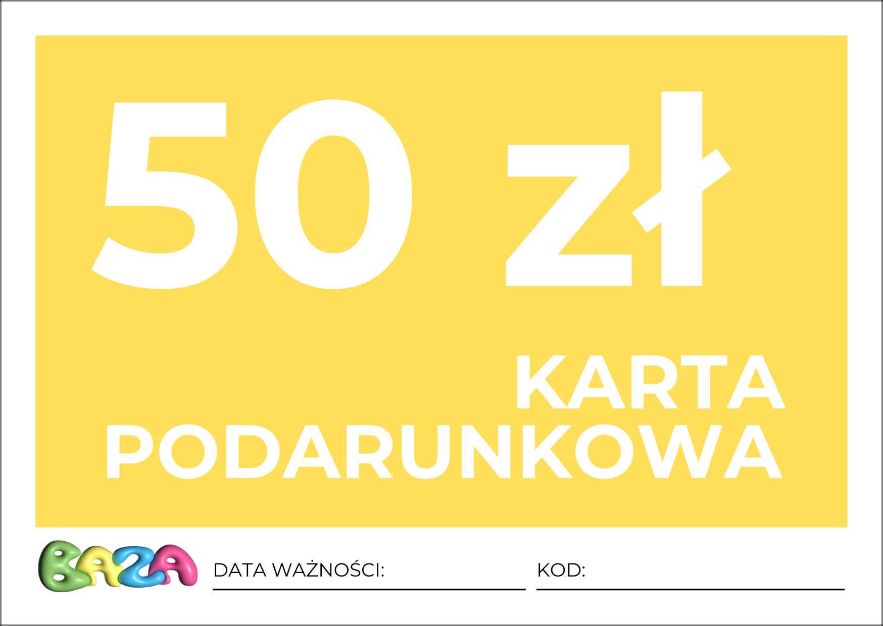 Karta Podarunkowa O Wartości 50 Zł