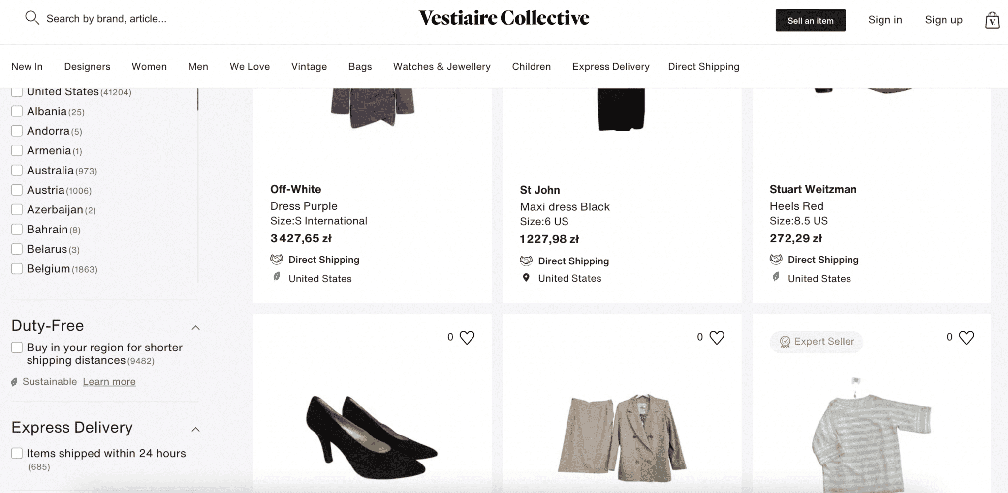 gdzie sprzedawać używane ubrania w internecie = Vestiaire collectiv