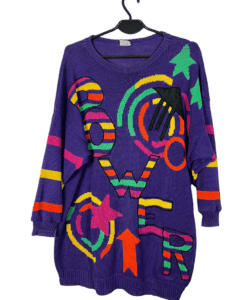 Vintage Fioletowy Wzorzysty Sweter