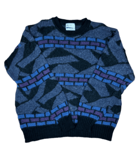 Sweter Vintage Wzorzysty Niebieski