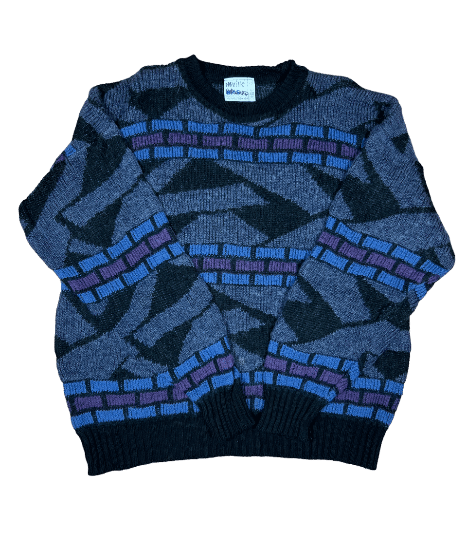 Sweter Vintage Wzorzysty Niebieski