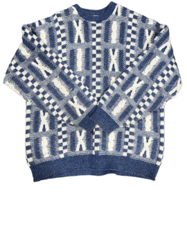 Sweter Vintage Niebiesko Biały