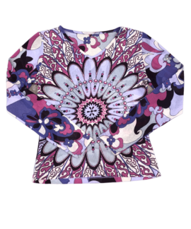 Fioletowy Mesh Top Kwiaty