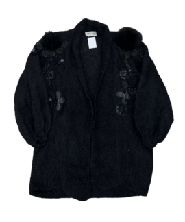 Czarny Vintage Sweter Długi Moher