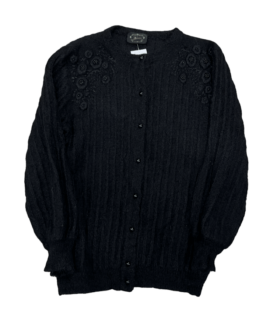 Czarny Vintage Wełniany Sweter Kwiaty (m)