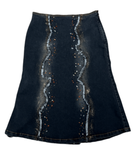 Jeansowa Vintage Spódnica Z Koralikami