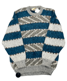 Niebiesko Szary Wełniany Sweter Vintage